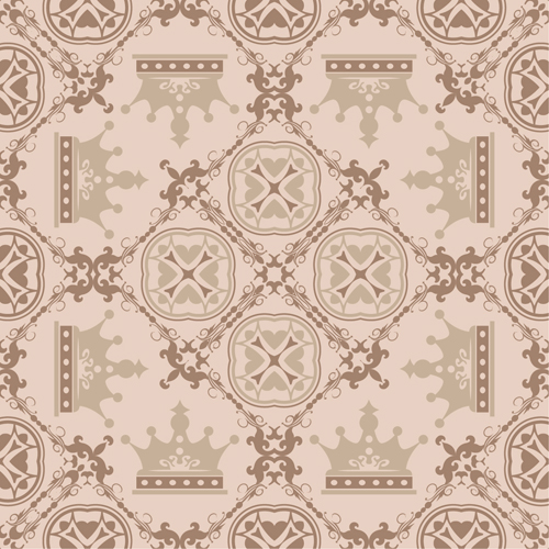 Retro floral with crown vector seamless pattern 15
