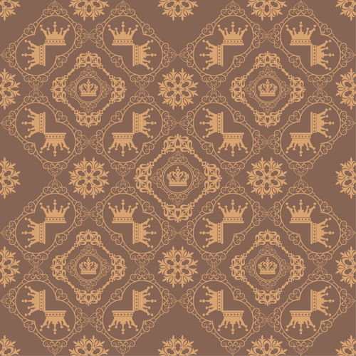 Retro floral with crown vector seamless pattern 16