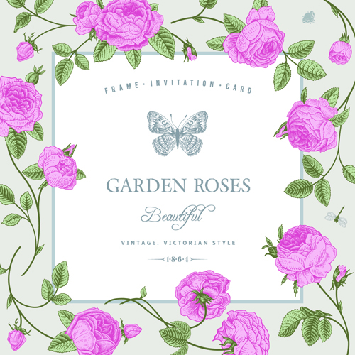 Rose with butterfly vintage cards vector graphic