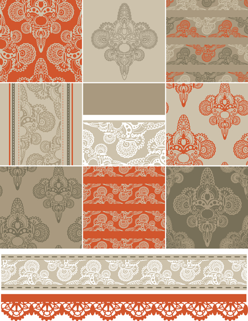 Vector set of floral seamless pattern 03