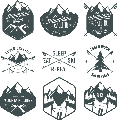 Skiing logos vector retor design