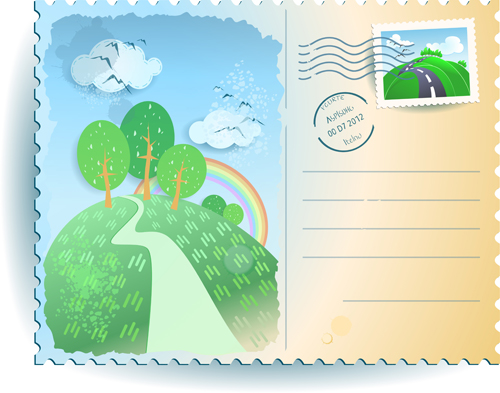 Summer elements postcards vector 02