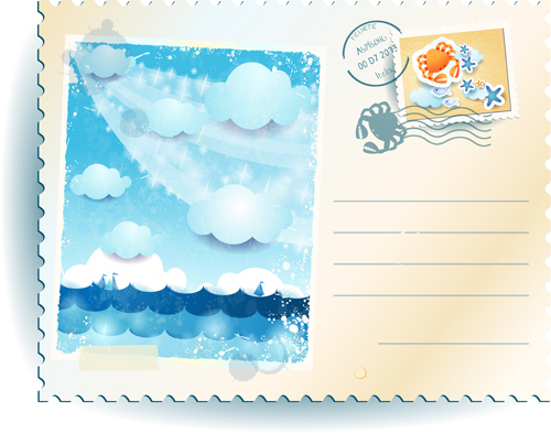 Summer elements postcards vector 03