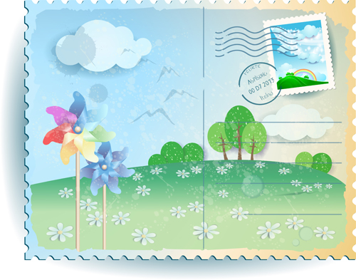 Summer elements postcards vector 04