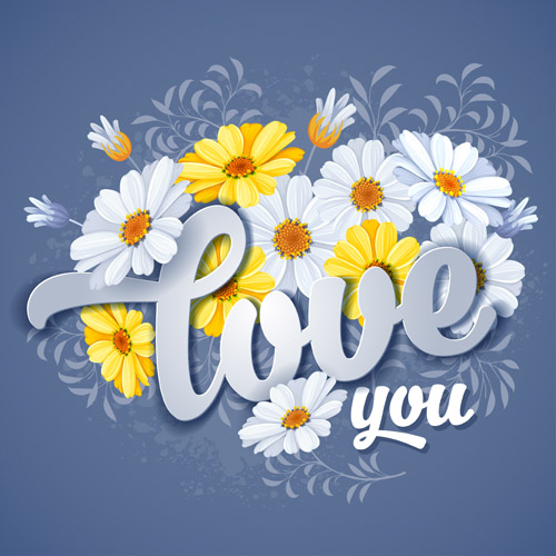 Valentines postcards with beautiful flower vector 03