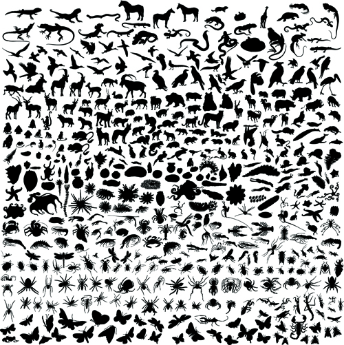 Various Animals Silhouettes design vector set 01