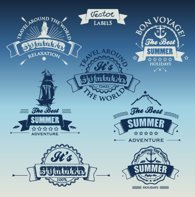 blue summer travel labels vector 01 White with dark blue summer travel labels vector 01