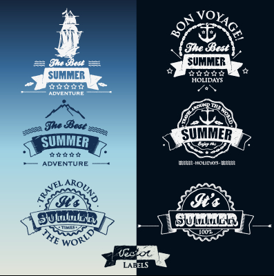 blue summer travel labels vector 02 White with dark blue summer travel labels vector 02