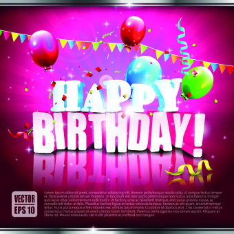 Beautiful colorful balloons Happy Birthday background vector 03