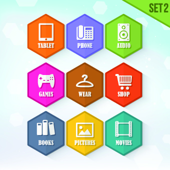 Hexagon icons design vector set 04