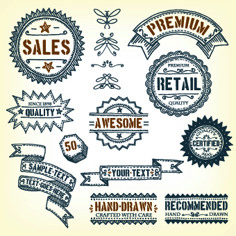 Retro labels and Accessories vector set 01