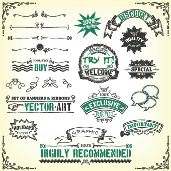 Retro labels and Accessories vector set 02