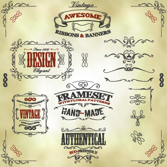Retro labels and Accessories vector set 05