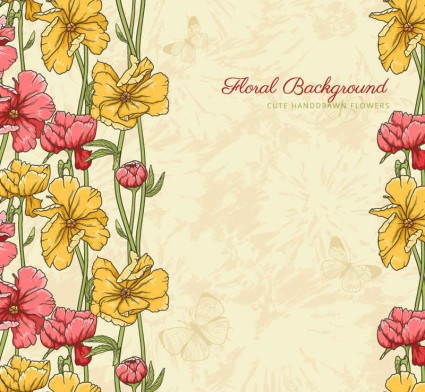 Retro font Patterns illustration flowers background 