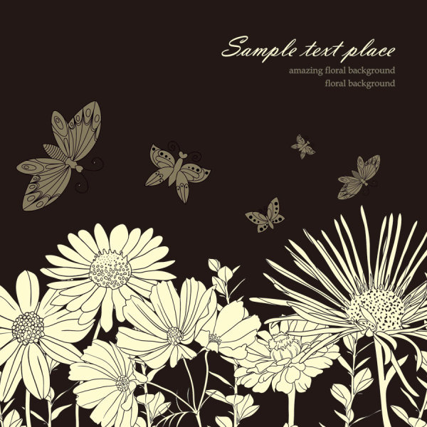 Amazing Flower Drawing background vector 04