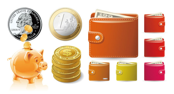 wallet Steel coin savings purse piglet piggy bank euro coins 