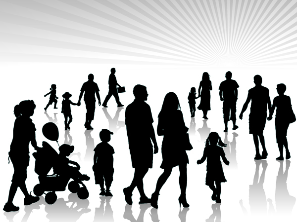 Adults and children silhouette vector