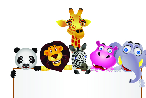 Cute cartoon Animals and billboard vector 01