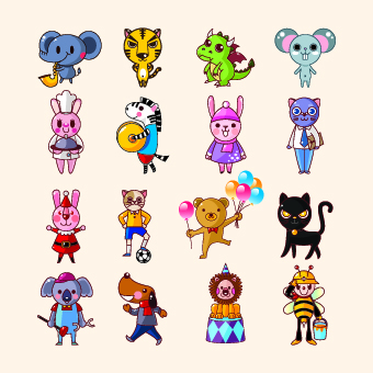 lovely Cartoon animals vector set 02