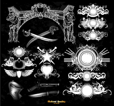 Classical heraldry ornaments vector material 04