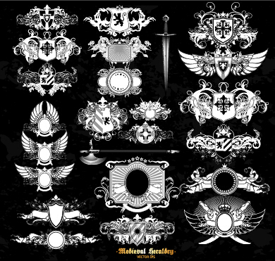 Classical heraldry ornaments vector material 08