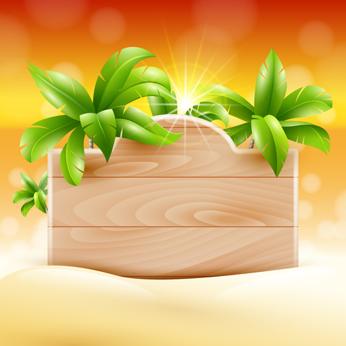Coconut tree and Wooden Boards vector 02