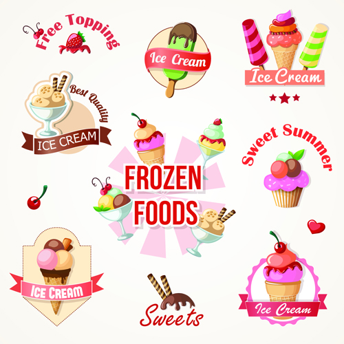 Cute Ice cream logos and labels vector 01