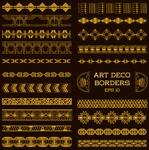 Deco art borders golden vector