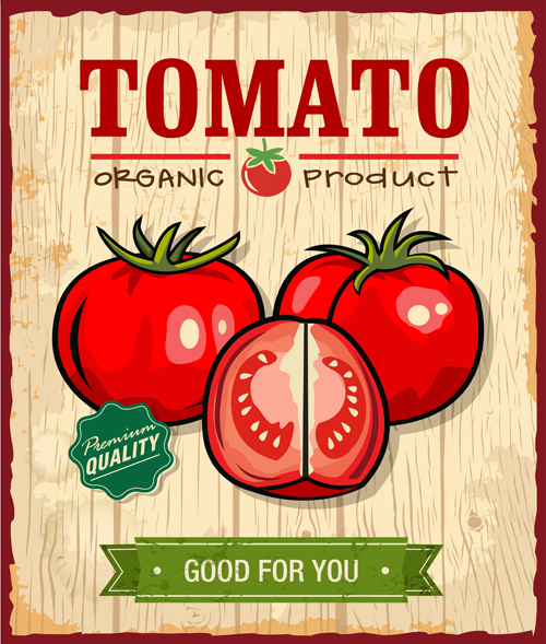 etro style poster vector material 04 Fresh tomato retro style poster vector material 04
