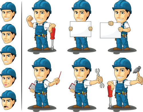 Funny cartoon builders vector illustration 15