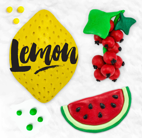 Funny plasticine fruits vector material 01
