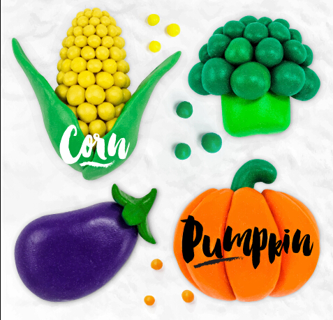 Funny plasticine vegetables vector set 02