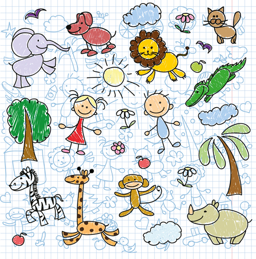 Hand drawn children pattern with school elements vector 04