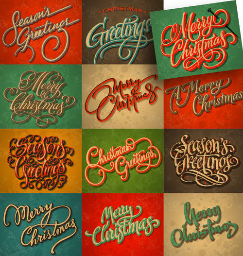 Merry Christmas Calligraphic Typographic vector template 01