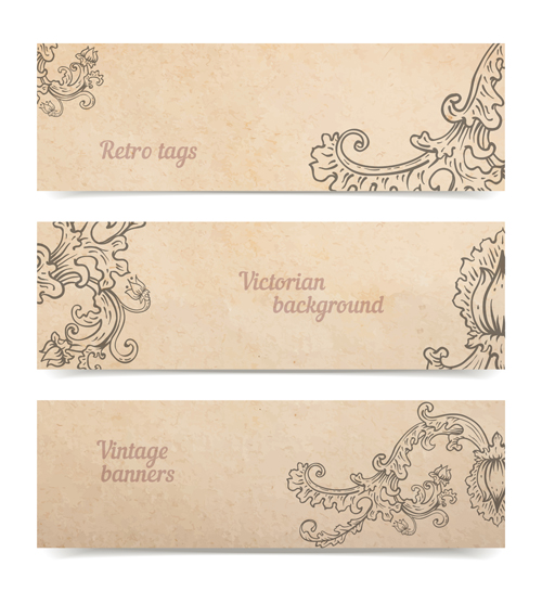 Ornament floral retro banners vectors 01