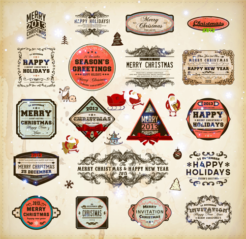 Retro Christmas labels desing vector 02