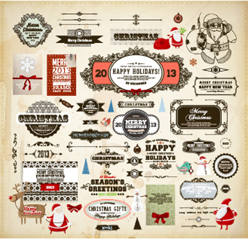 Retro Christmas labels desing vector 03