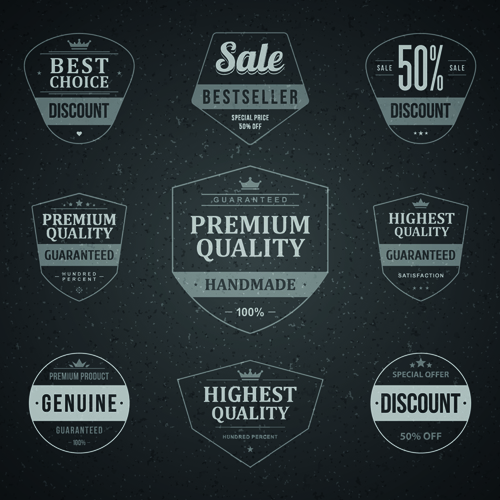 Retro dark sale labels vector material 01