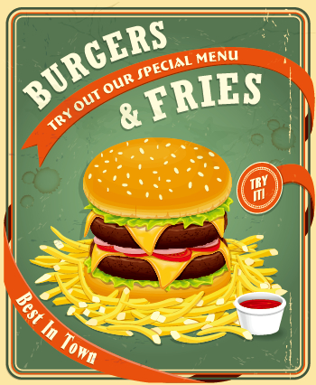 ge fast food poster design vector 03 Retro vintage fast food poster design vector 03