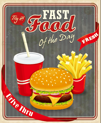 Retro vintage fast food poster design vector 04