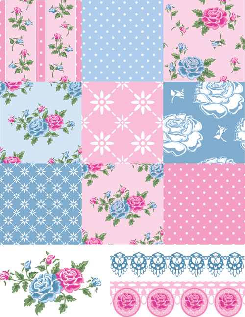 Vector set of floral seamless pattern 01