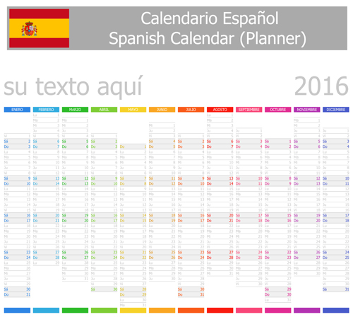 spanish grid calendar 2016 