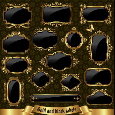 Textured black and golden labels vector graphics