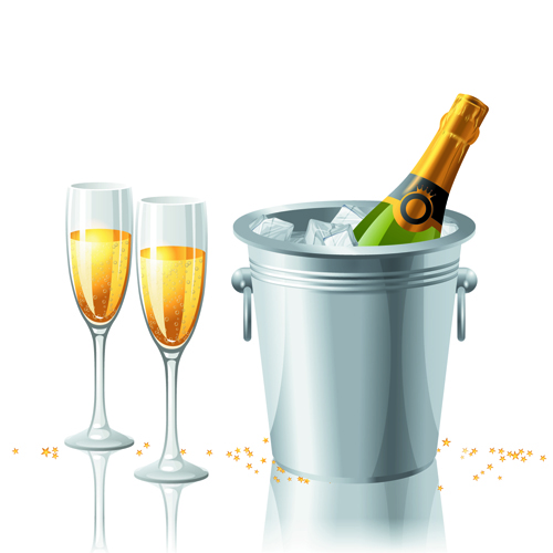 Wine Bottles and Wineglass vector set 02