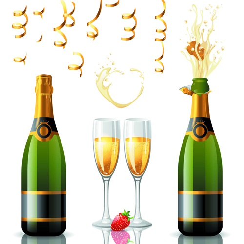 Wine Bottles and Wineglass vector set 03