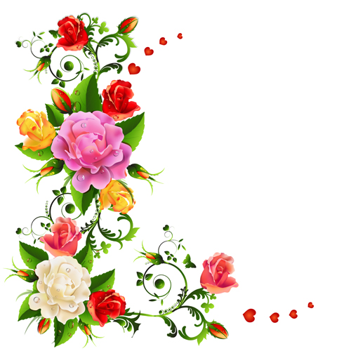 Colored flowers with dewdrop vector 05
