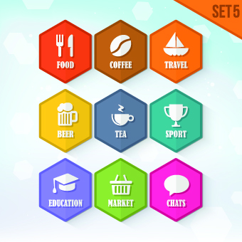 Hexagon icons design vector set 01