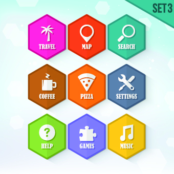 Hexagon icons design vector set 02