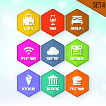 Hexagon icons design vector set 03