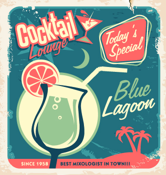 Retro style poster food elements vector 04